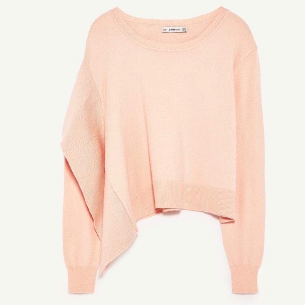 🆕 Zara Side Frill Knit Side Frill Cropped Sweater - Picture 6 of 8